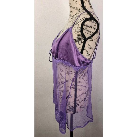 Victorias Secret Babydoll Top Large Sheer V Neck Open Front Purple VTG 90's Y2K - Picture 5 of 10